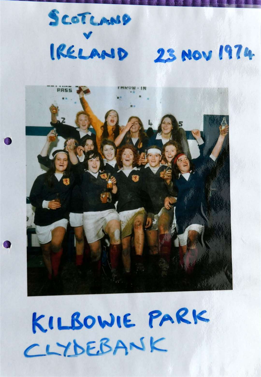 A scrapbook version of the pic of Scotland's victorious team of November 23, 1974