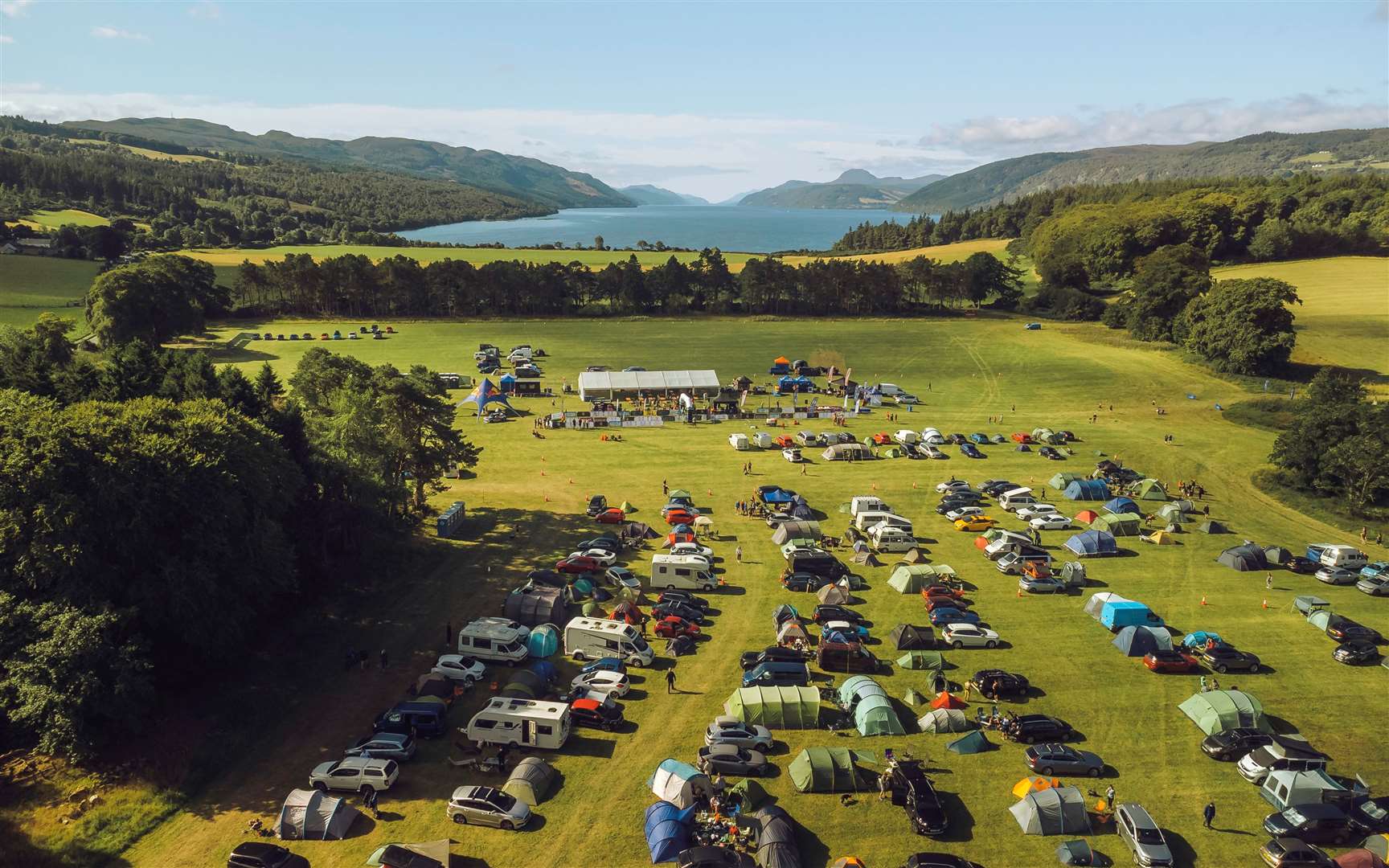 The campsite and start and finish area for the Loch Ness 24 is a hive of activity during the event.