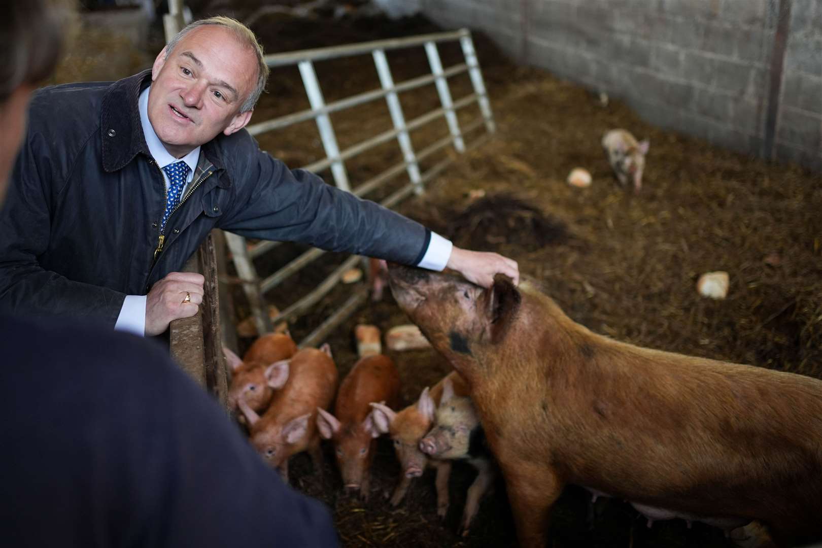 Liberal Democrat leader Sir Ed Davey during a visit to Treflach Farm in Treflach, Shropshire (Jacob King/PA)