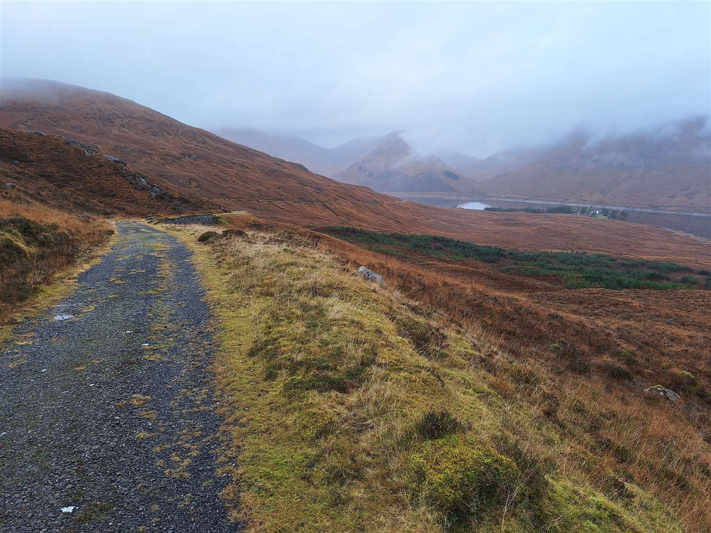 The old road with Loch Cluanie below.