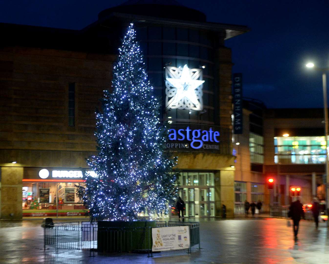 The Christmas tree in Falcon Square outside the Eastgate Shopping Centre. Picture: James Mackenzie.
